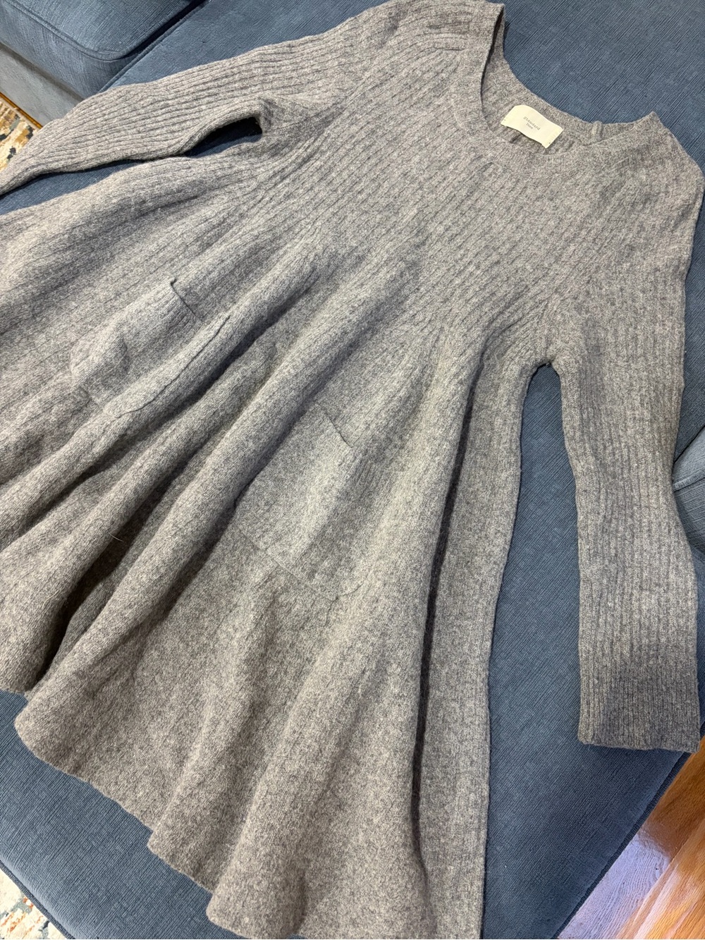 Women's Gray Knit Sweater Dress with Front Pockets